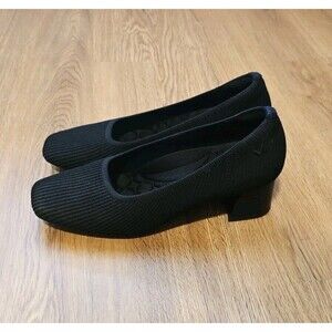 Vivaia Melody Black Square Toe Chunky Block Heels Women Sz 37 Us 6.5